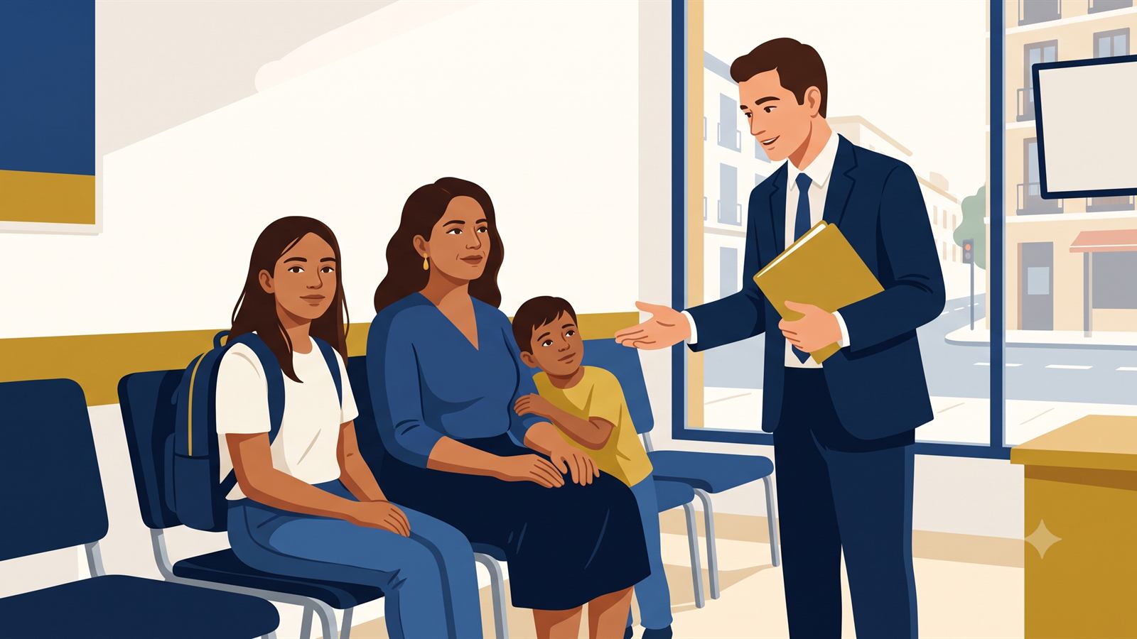 Madre con sus hijos y su abogado frente a una orden de expulsión