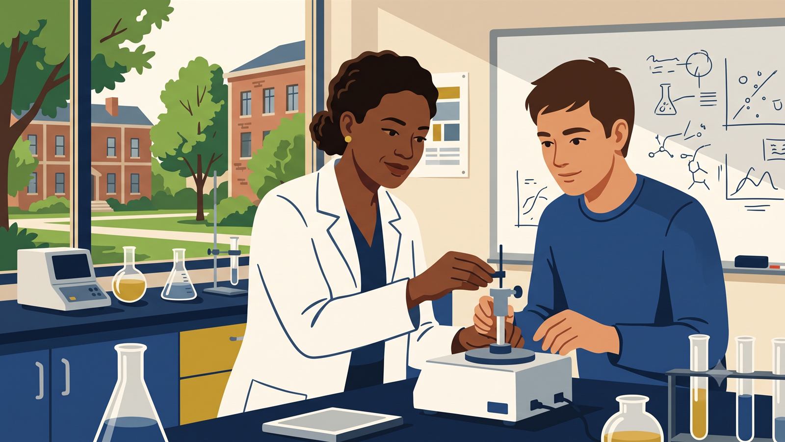 Investigadora extranjera trabaja en el laboratorio de una universidad española
